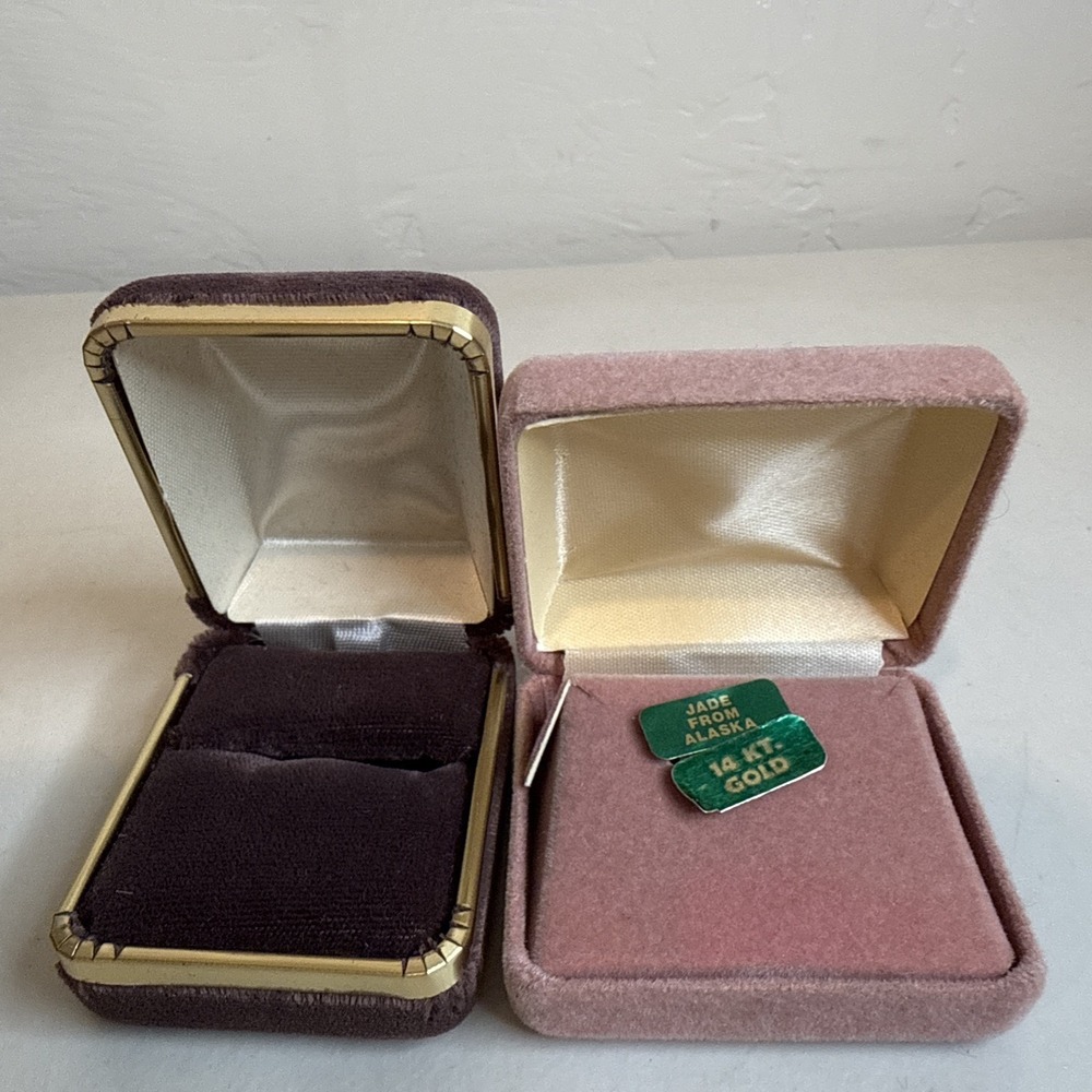Lot2 VTG Velvet‎ Ring Box Set Mauve Pink Pastel MCM Proposal Wedding Photo Prop